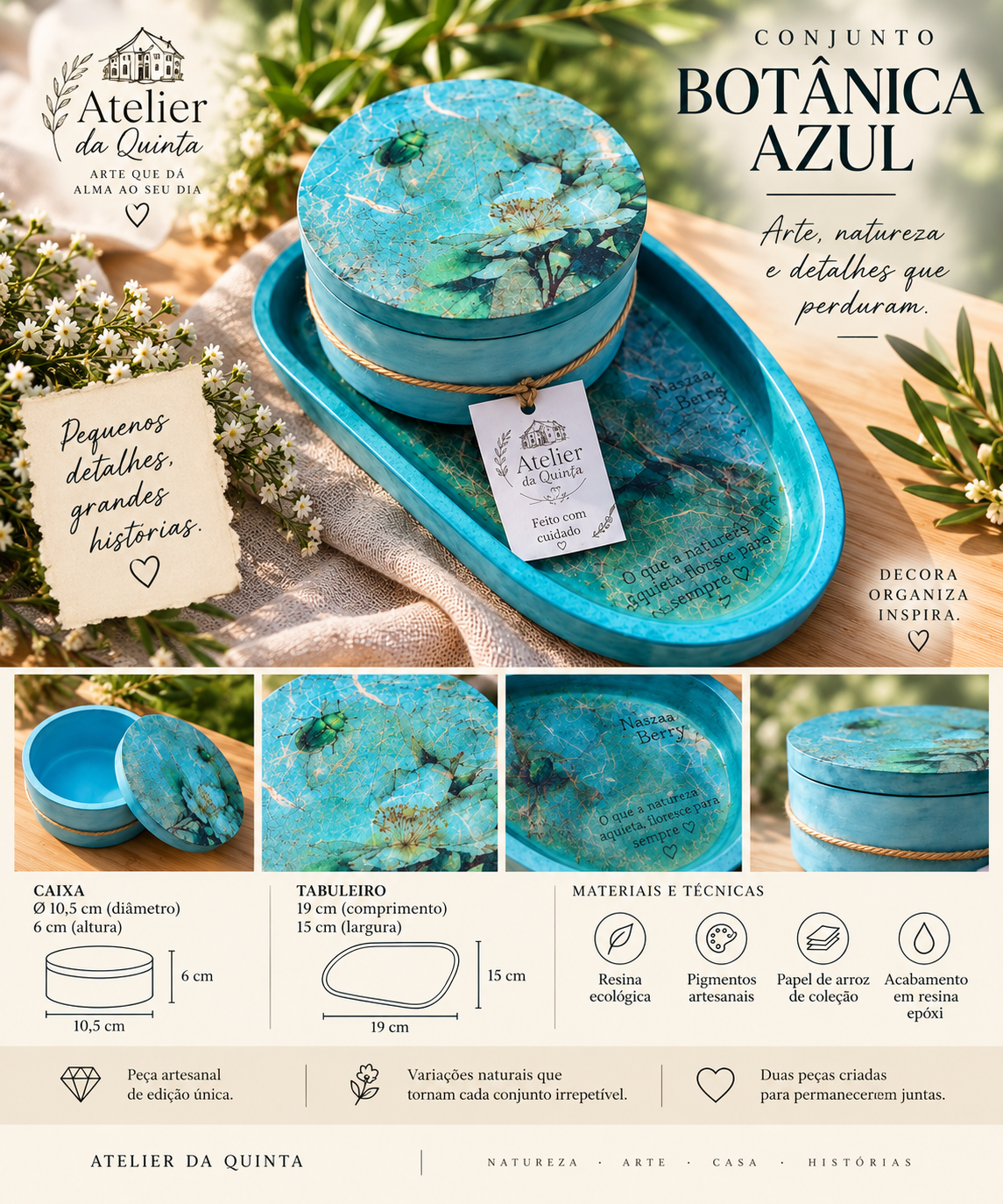 Conjunto Botânica Azul — Caixa + Tabuleiro